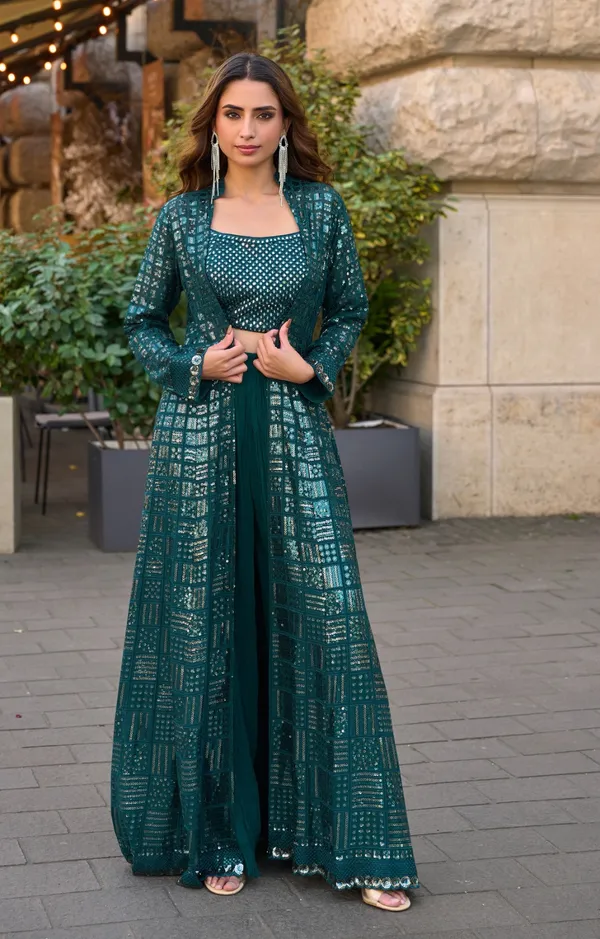 Emerald_Green_Sequin_Embellished_Lehenga_Set_With_Long_Jacket