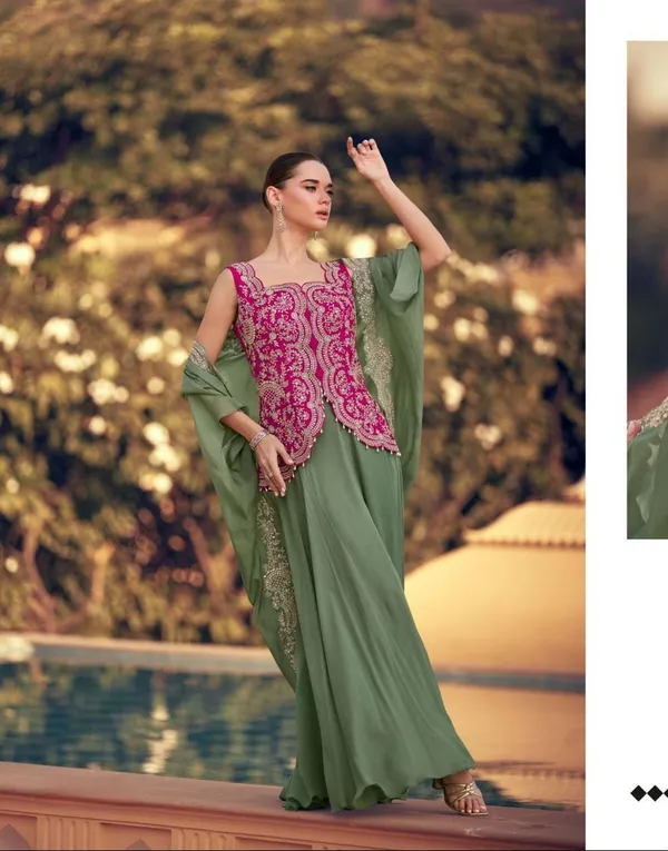 Pink_Elegant_Embroidered_Olive_Green_Sharara_Set_With_Fuchsia_Jacket