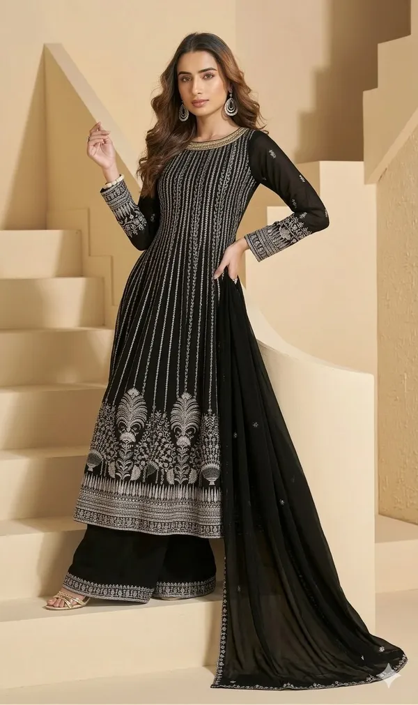 Black_Embroidered_Anarkali_Suit_Set_With_Palazzo_And_Dupatta