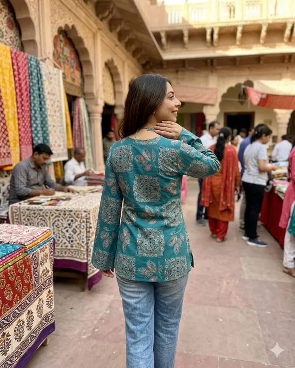Turquoise_Printed_Kurti_Top_With_Mandala_And_Leaf_Motifs