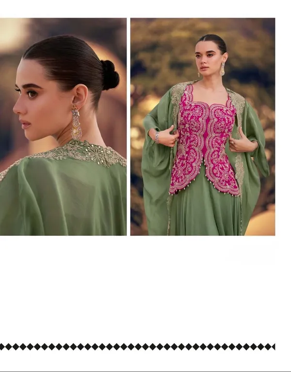 Pink_Elegant_Embroidered_Olive_Green_Sharara_Set_With_Fuchsia_Jacket