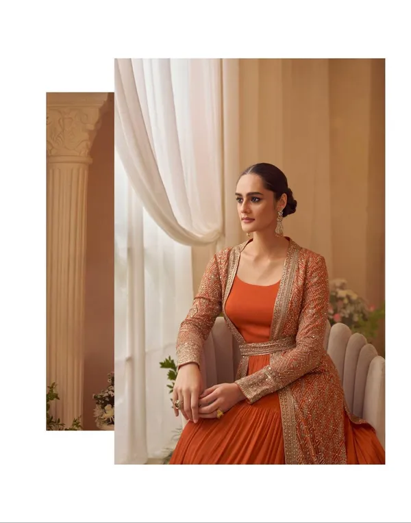 Peach_And_Orange_Embroidered_Anarkali_Suit_With_Jacket