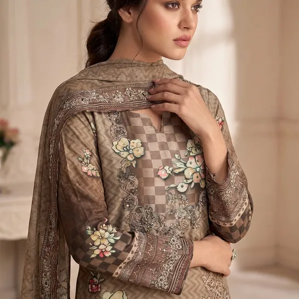 Brown_Embroidered_Checkered_Ethnic_Suit_Set_With_Floral_Embellishments