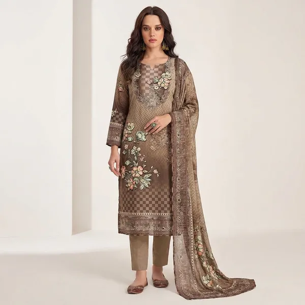 Brown_Embroidered_Checkered_Ethnic_Suit_Set_With_Floral_Embellishments