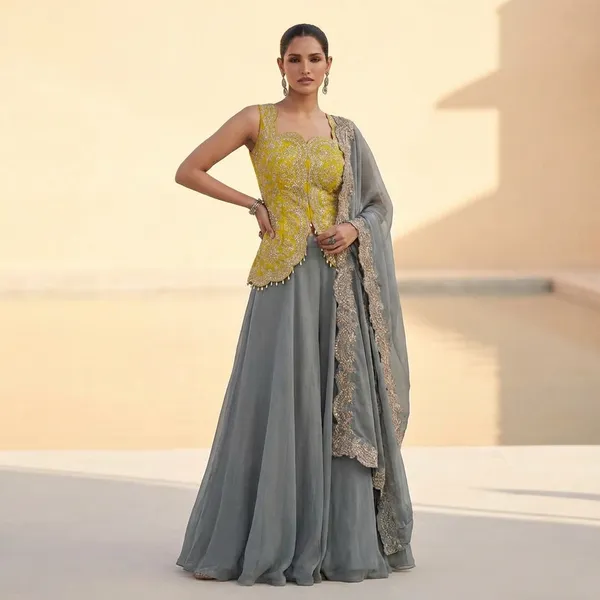 Yellow_Embroidered_Suit_With_Grey_Dupatta_-_Traditional_Indian_Ethnic_Wear