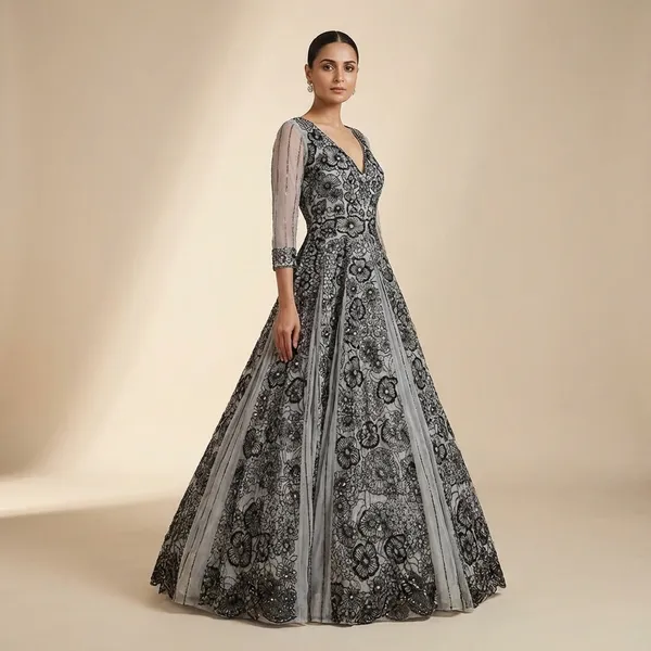 Silver_Grey_And_Black_Elegant_Embroidered_Anarkali_Gown