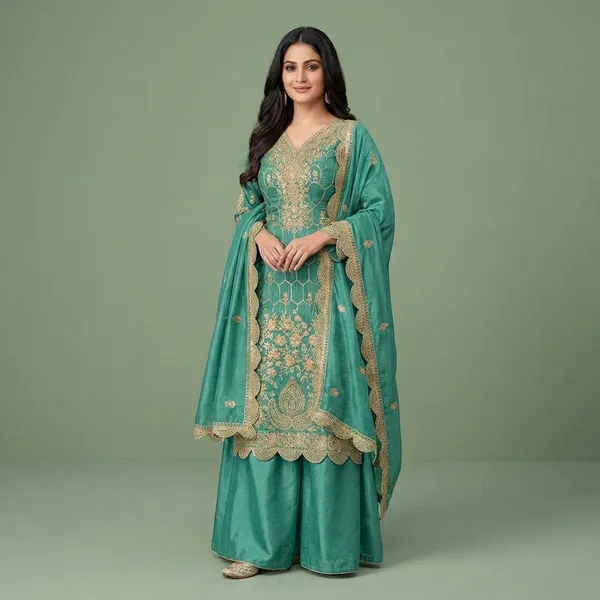 Turquoise_Elegant_Embroidered_Anarkali_Suit_With_Intricate_Gold_Work