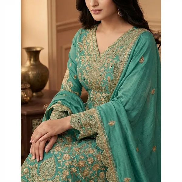 Turquoise_Elegant_Embroidered_Anarkali_Suit_With_Intricate_Gold_Work