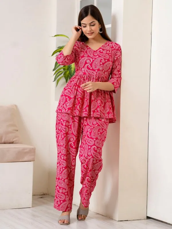 Womens_Pink_Paisley_Print_Peplum_Top_And_Palazzo_Pants_Co_Ord_Set
