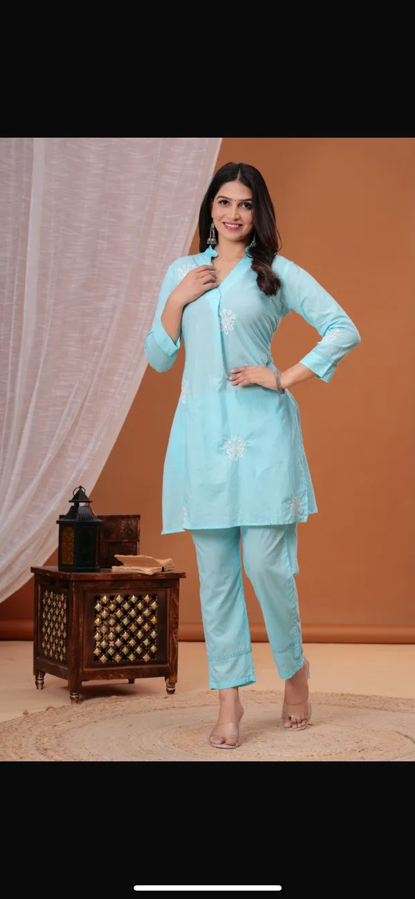 Mint_Blue_Embroidered_Kurta_Set_For_Women