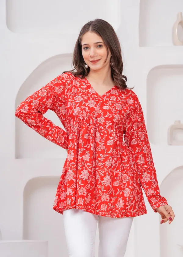 Red_Floral_Print_A_Line_Tunic_Top_For_Women
