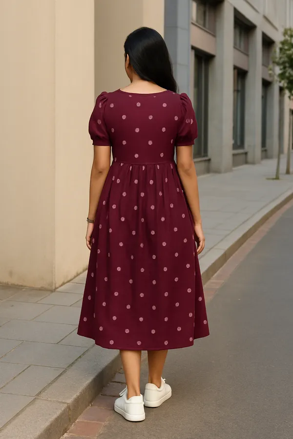 Maroon_Tiered_Midi_Dress_With_Ikat_Print_And_Button_Detail