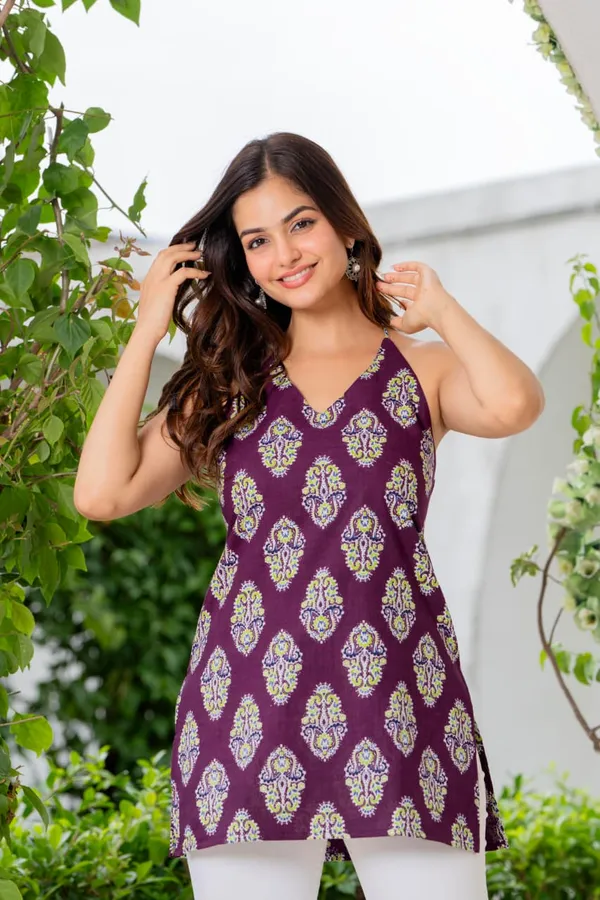 Womens_Purple_Printed_Sleeveless_Halter_Top_With_Lace_Up_Back_Detail