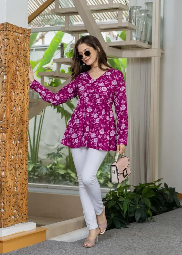 Purple_Floral_Print_Flared_Top_With_Long_Sleeves