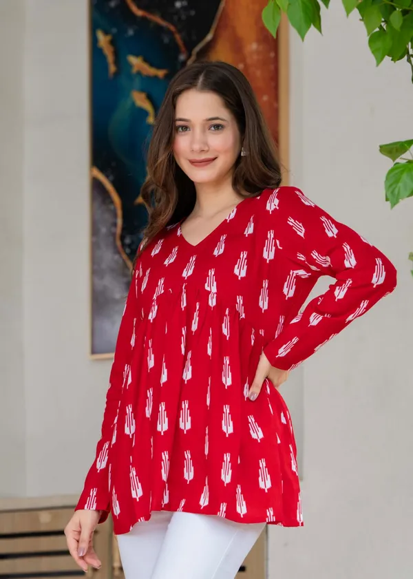Red_Printed_Flared_Tunic_Top_For_Women