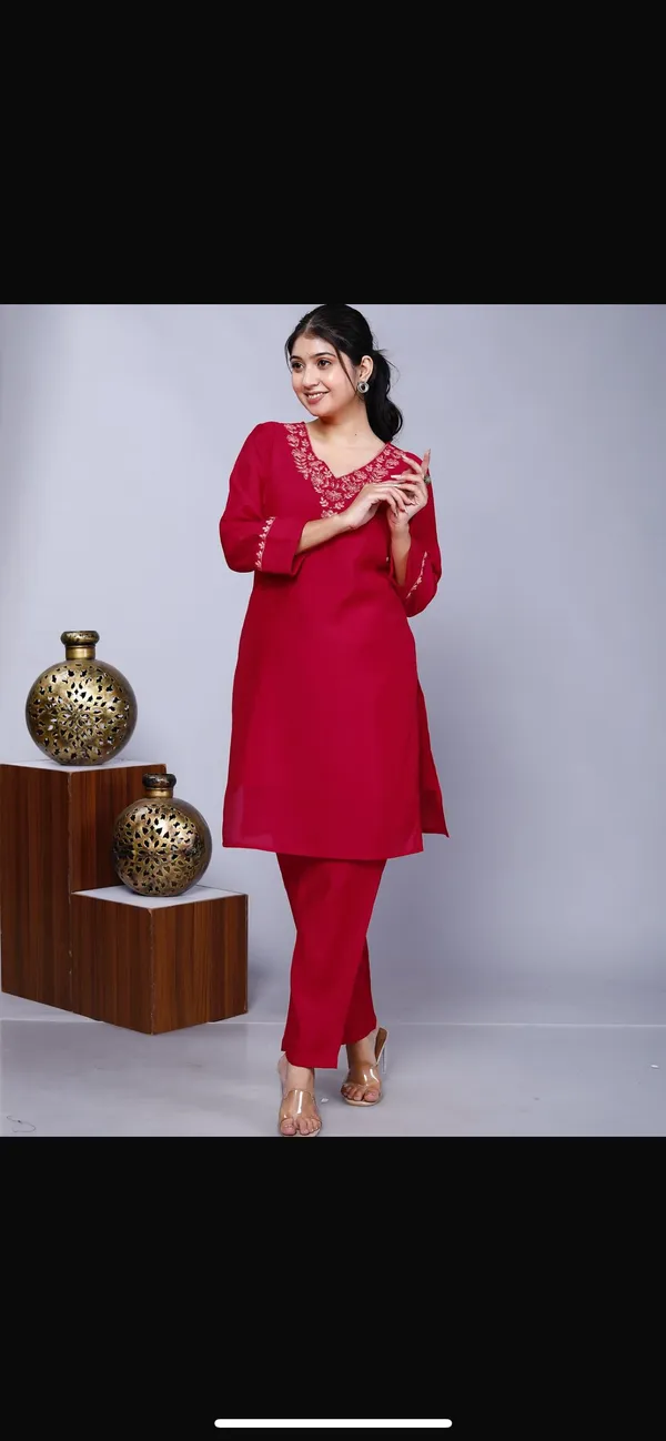 Red_Embroidered_Kurta_Set_For_Women
