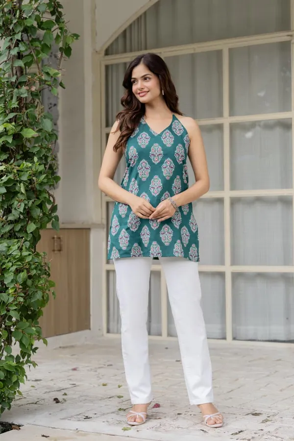 Teal_Green_Printed_Sleeveless_Tunic_Top_For_Women