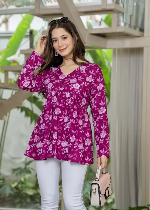 Purple_Floral_Print_Flared_Top_With_Long_Sleeves