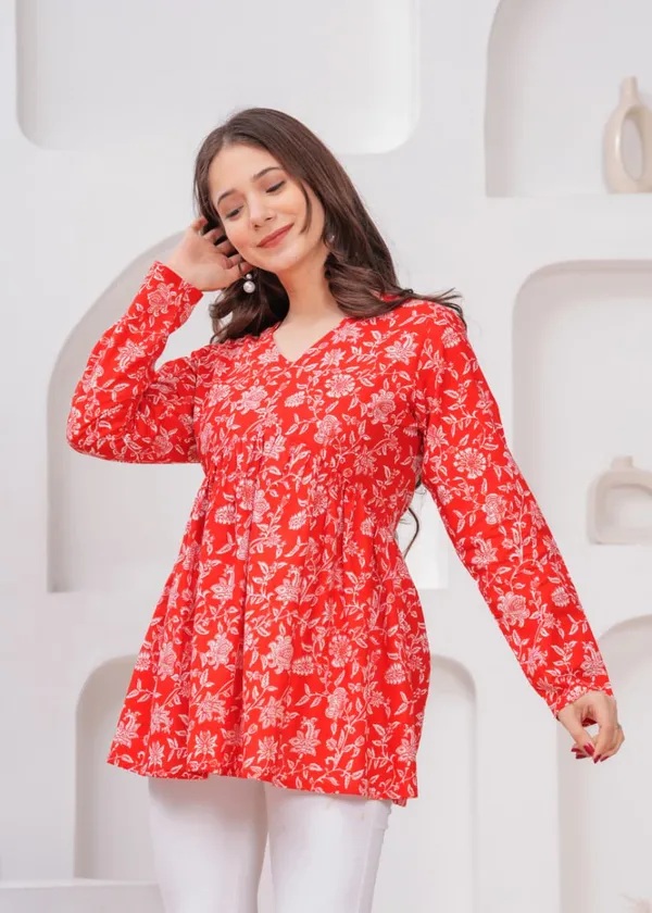 Red_Floral_Print_A_Line_Tunic_Top_For_Women