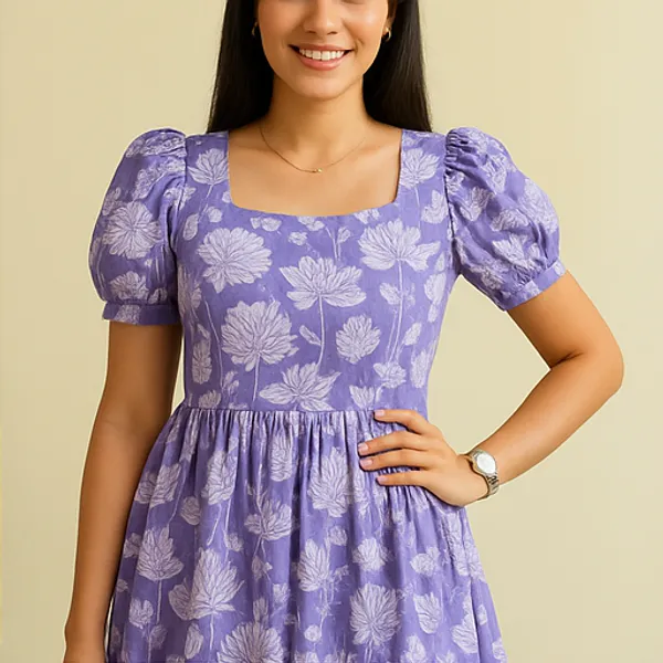 Purple_Floral_Print_Tiered_Midi_Dress_With_Puff_Sleeves