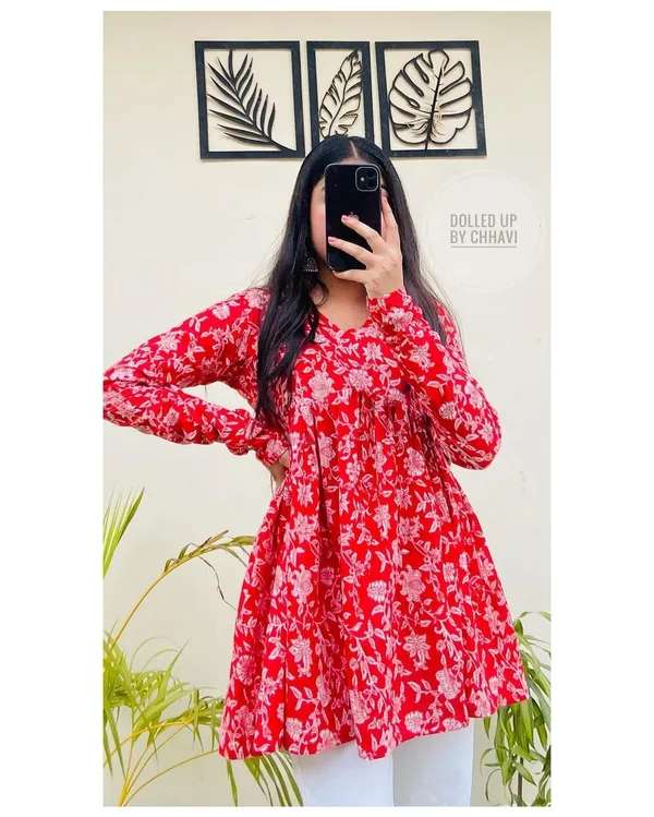 Red_Floral_Print_A_Line_Tunic_Top_For_Women