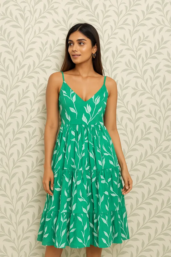 Green_Floral_Print_Midi_Dress_With_Spaghetti_Straps