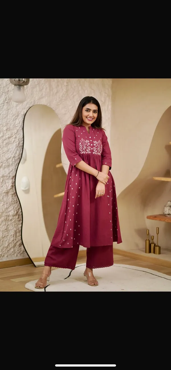 Maroon_Embroidered_Anarkali_Kurta_With_Palazzo_Set