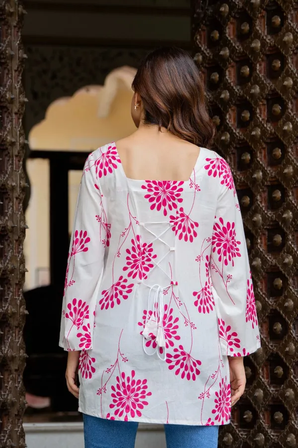 White_Floral_Print_Tunic_Top_With_Bell_Sleeves