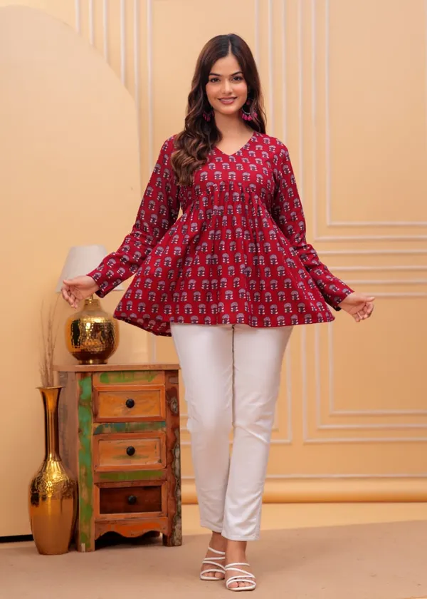 Womens_Red_Printed_Cotton_Peplum_Top_With_V_Neck_And_Long_Sleeves