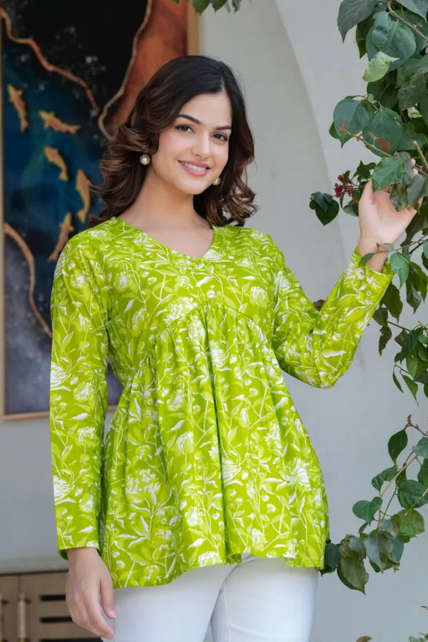 Womens_Lime_Green_Floral_Print_Flared_Tunic_Top