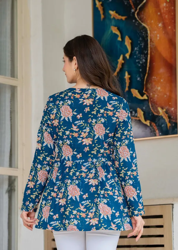 Blue_Floral_Print_A_Line_Top_For_Women