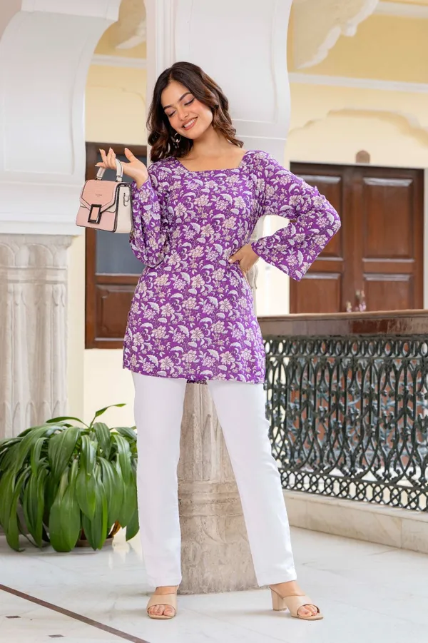 Purple_Floral_Print_Tunic_Top_For_Women