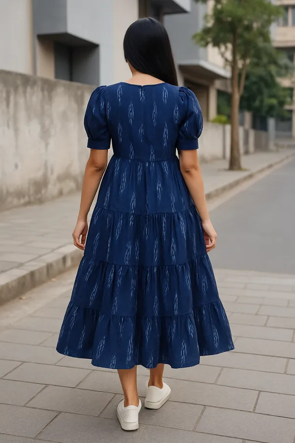 Womens_Royal_Blue_Ikat_Print_Tiered_Midi_Dress_With_Puff_Sleeves