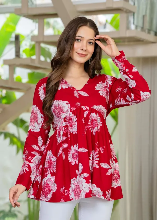 Red_Floral_Print_Womens_Tunic_Top_With_Long_Sleeves_And_V_Neck
