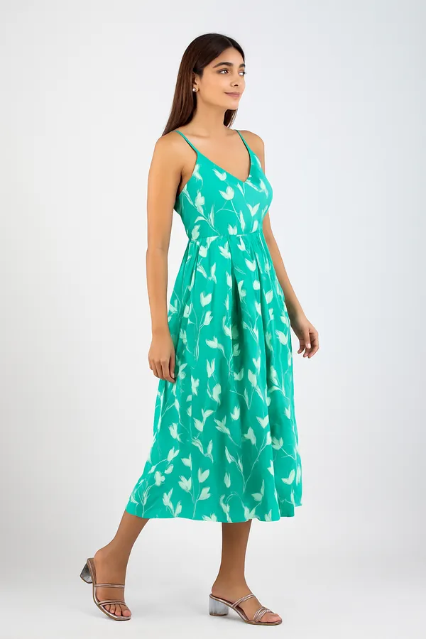 Green_Floral_Print_Midi_Dress_With_Spaghetti_Straps