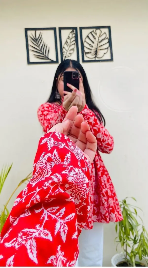 Red_Floral_Print_A_Line_Tunic_Top_For_Women