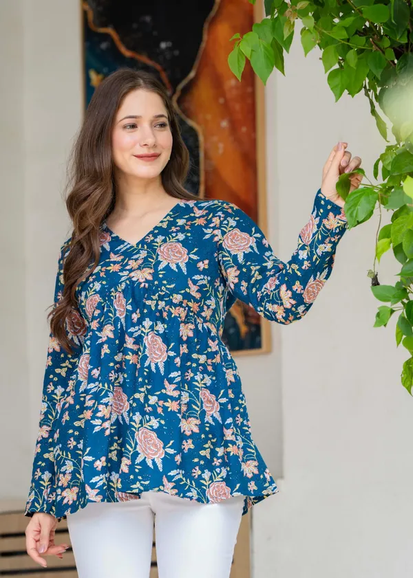 Blue_Floral_Print_A_Line_Top_For_Women