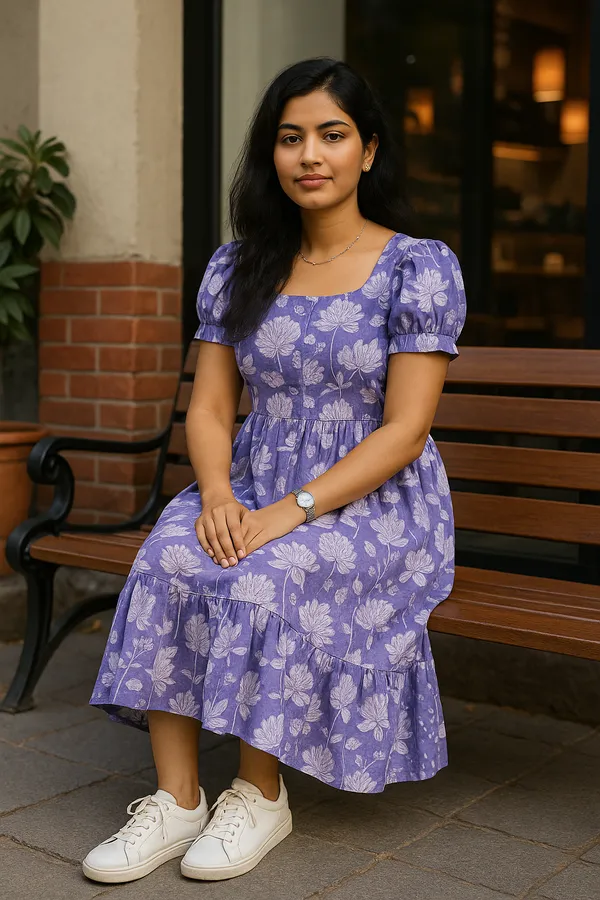 Purple_Floral_Print_Tiered_Midi_Dress_With_Puff_Sleeves