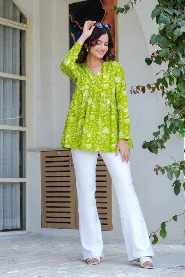 Womens_Lime_Green_Floral_Print_Flared_Tunic_Top
