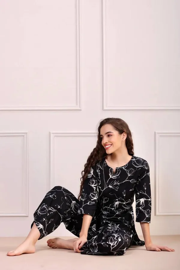 Black_Floral_Print_Top_And_Palazzo_Pants_Night_Suit_Set