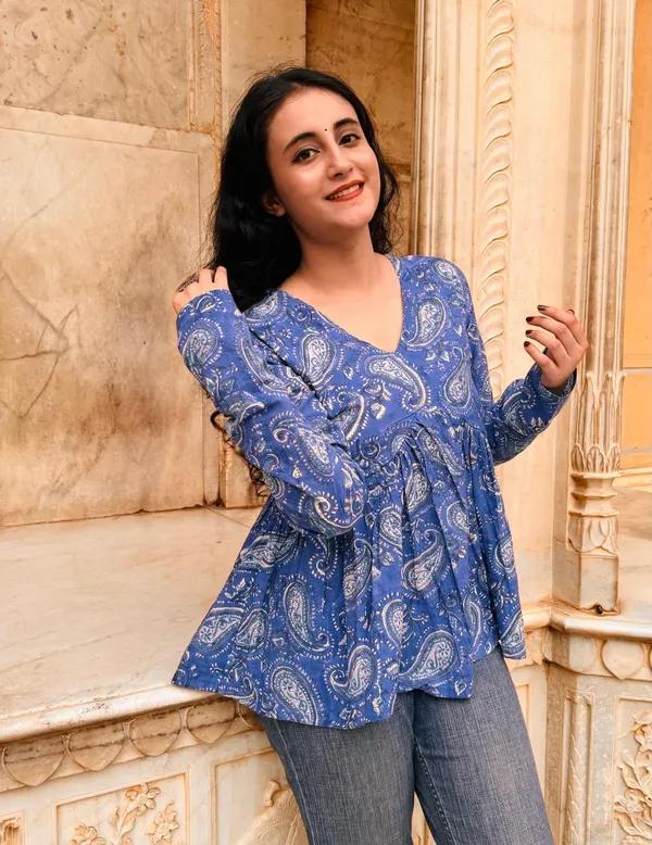Blue_Paisley_Print_Gathered_Peplum_Top
