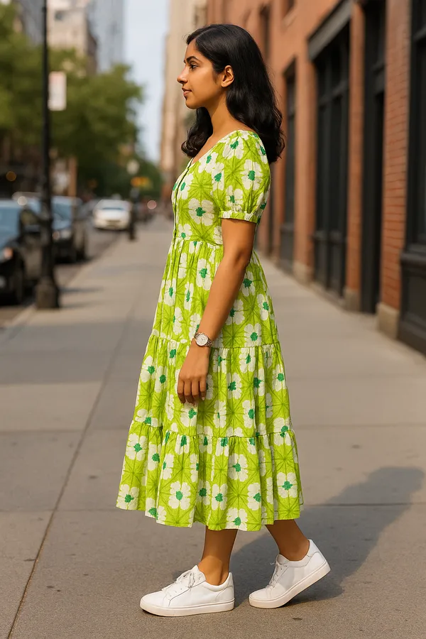 Green_Floral_Print_Puff_Sleeve_Tiered_Midi_Dress