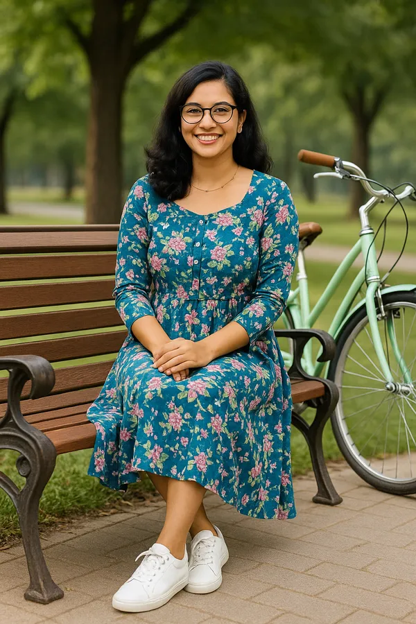 Womens_Teal_Blue_Floral_Print_Midi_Dress_With_3/4_Sleeves