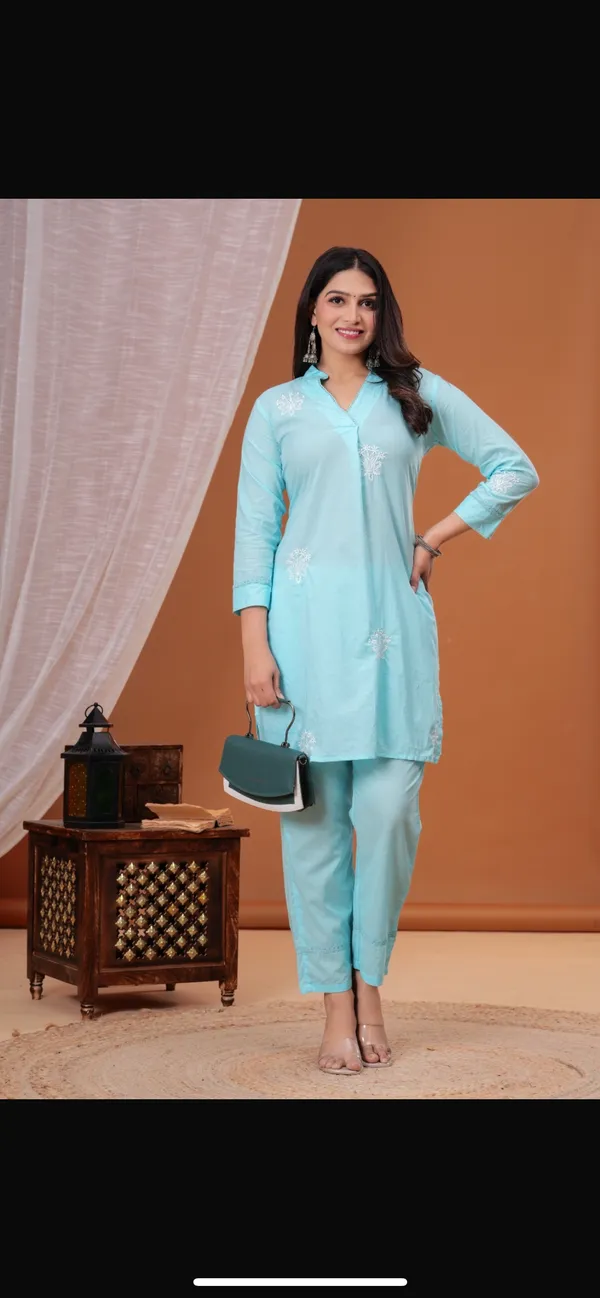 Mint_Blue_Embroidered_Kurta_Set_For_Women