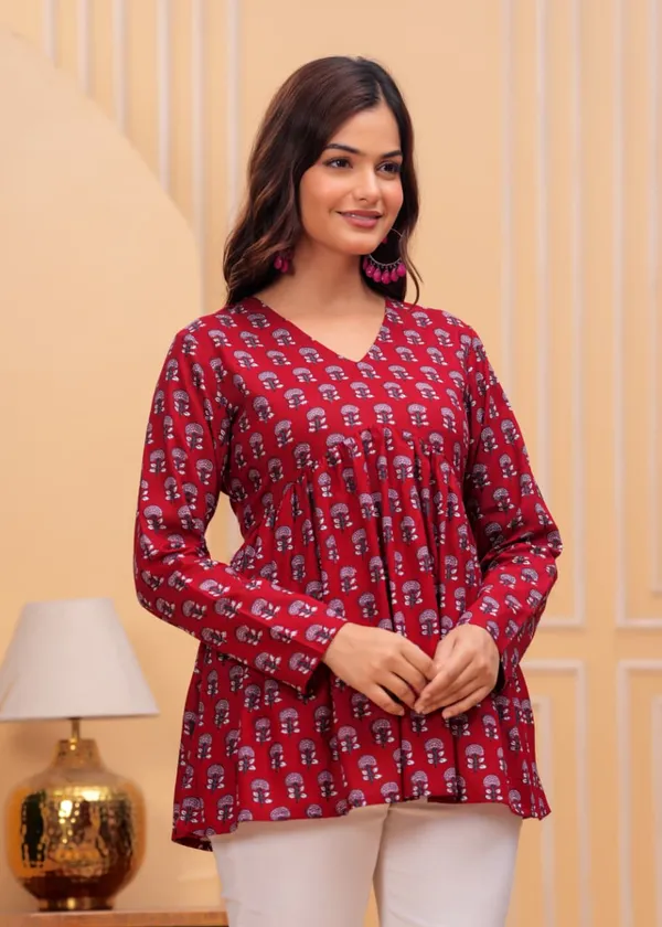 Womens_Red_Printed_Cotton_Peplum_Top_With_V_Neck_And_Long_Sleeves