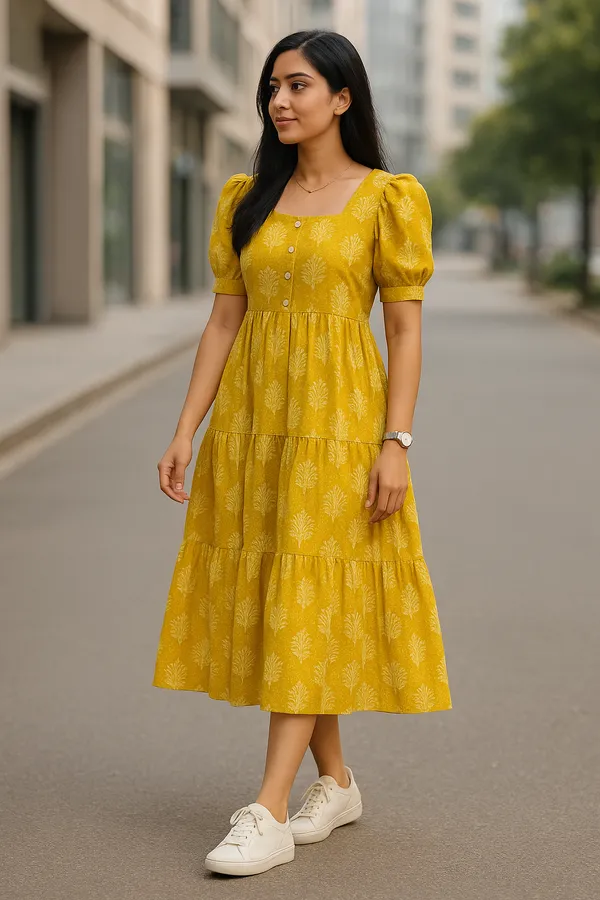Yellow_Floral_Print_Tiered_Midi_Dress_With_Puff_Sleeves