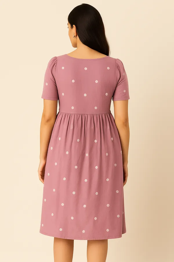 Dusty_Pink_Polka_Dot_Midi_Dress_With_Puff_Sleeves