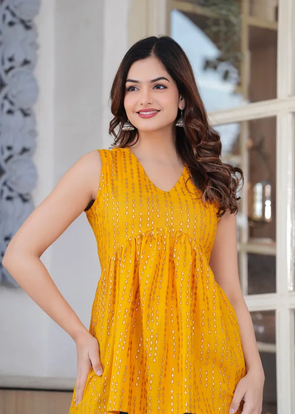 Yellow_Embroidered_Sleeveless_Gathered_Top_For_Women