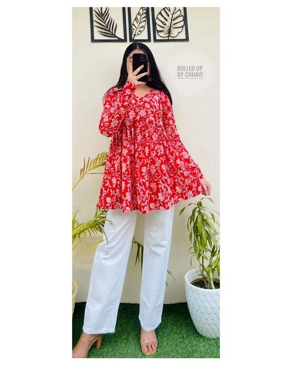 Red_Floral_Print_A_Line_Tunic_Top_For_Women