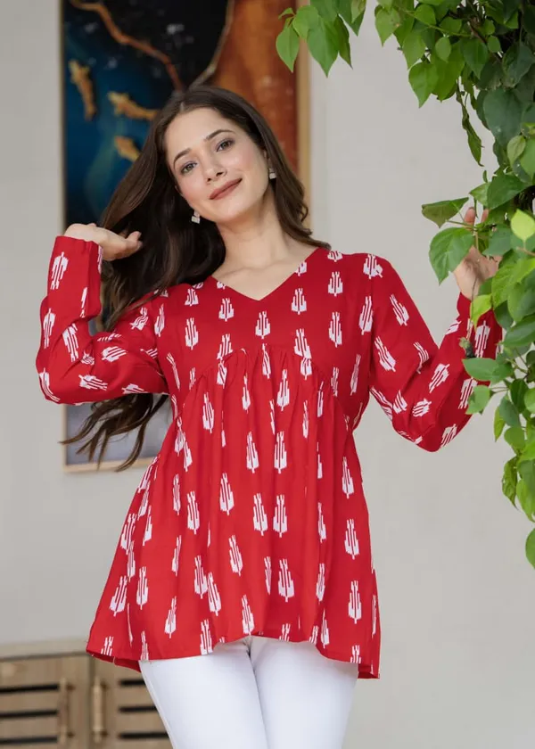 Red_Printed_Flared_Tunic_Top_For_Women